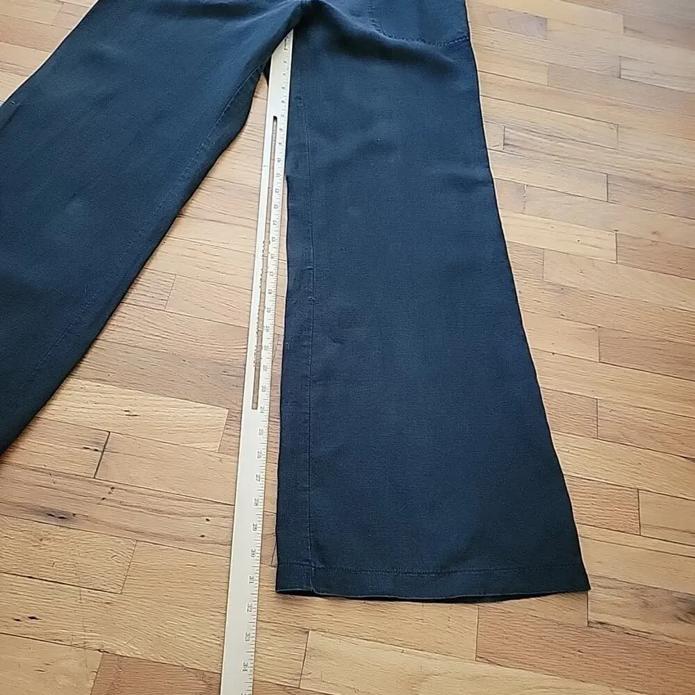 H‎ M Hennes Black Linen Wide Leg Pants Mid Rise Unlined Boho Classic Lagenlook